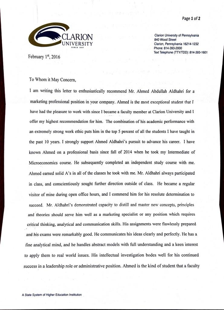 Academic Recommendation Letter