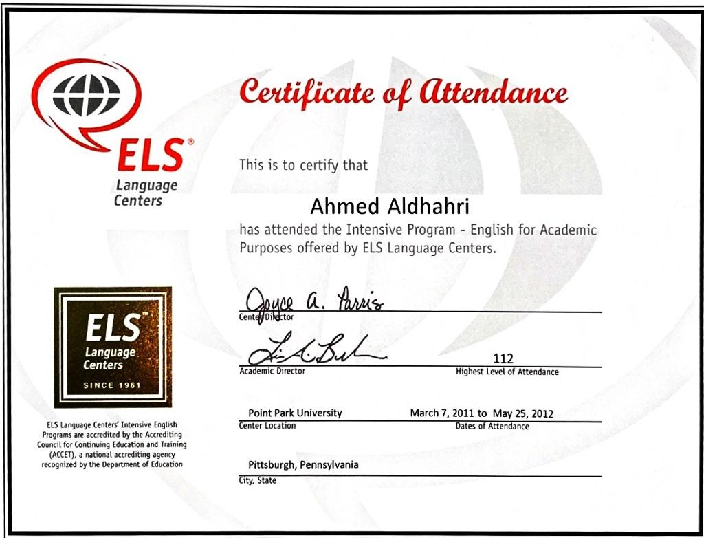 ELS Level 112 English Certificate
